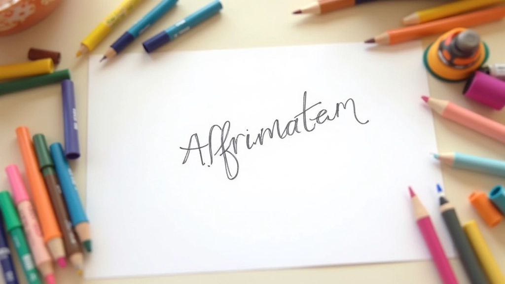 Verschillende voorbeelden van affirmaties geschreven met pennen en markers op papier
