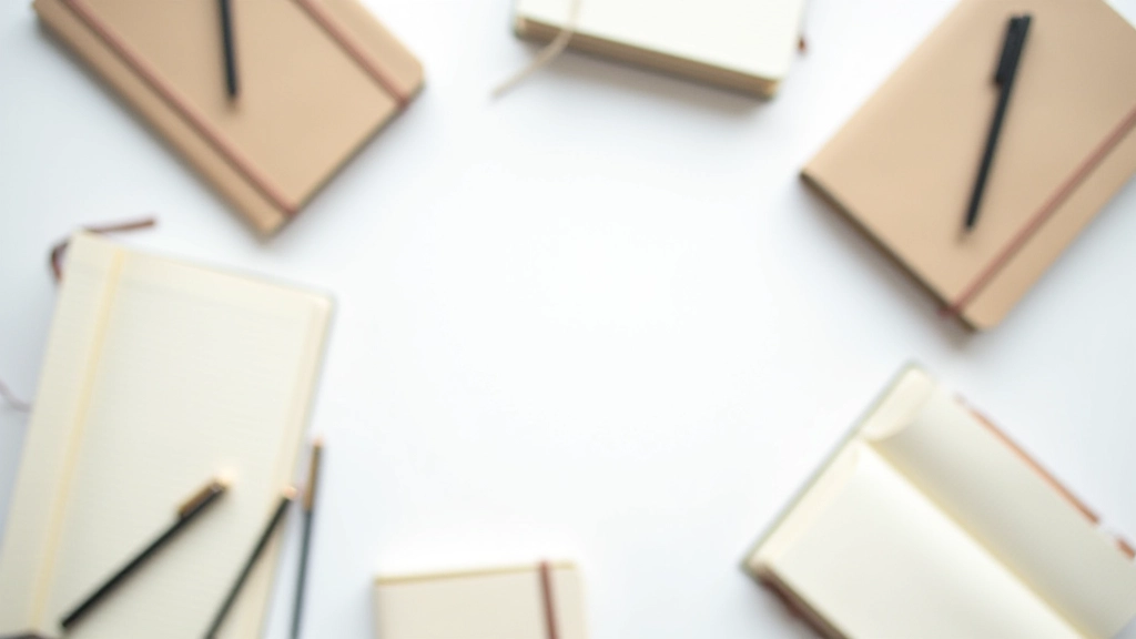 Verschillende soorten dagboeken en schrijfmaterialen op een neutrale achtergrond